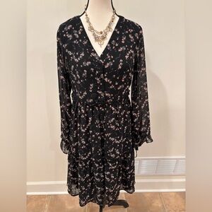 Mikarose Women’s Molly Primrose black & pink floral dress with tassels, M